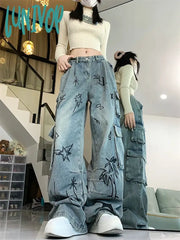 Lunivop Women’s Graffiti Print Pattern Design Unisex Jeans Vintage Street Y2K Casual Denim