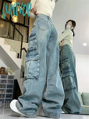 Lunivop Women’s Graffiti Print Pattern Design Unisex Jeans Vintage Street Y2K Casual Denim