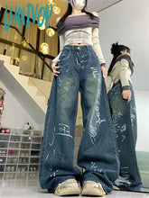 Lunivop Women’s Graffiti Print Pattern Design Y2K Unisex Jeans Vintage Street Casual Denim