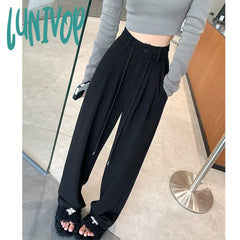 Lunivop Women’s Grey Drawstring Simple Sweatpants Spring Autumn New Sports Style Female High