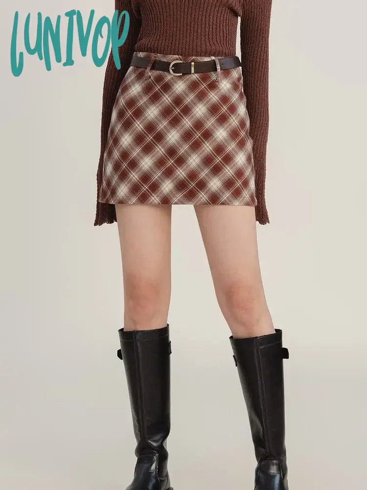 Lunivop Women’s Grid Line Color Contrast Mini Skirt Autumn Winter Christmas Atmosphere Young Girl
