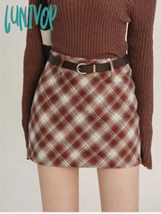 Lunivop Women’s Grid Line Color Contrast Mini Skirt Autumn Winter Christmas Atmosphere Young Girl