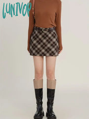 Lunivop Women’s Grid Line Color Contrast Mini Skirt Autumn Winter Christmas Atmosphere Young Girl