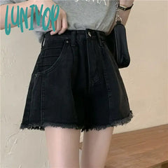 Lunivop Women’s High Waist A-Line Casual Black Denim Shorts Summer New Street Style Young