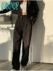 Lunivop Women’s High Waist Black Suit Fabric Casual Pants Commuter Style Office Girl Female
