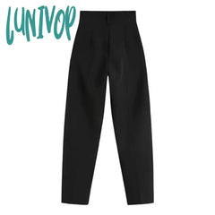 Lunivop Women’s High Waist Black Suit Fabric Casual Pants Commuter Style Office Girl Female