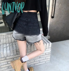 Lunivop Women’s High Waist Chic Design Gradient Black Denim Shorts Street Cool Style Female