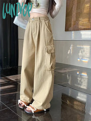 Lunivop Women’s High Waist Khaki Casual Straight Cargo Pants American Street Unisex Style Hip-Hop