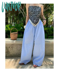 Lunivop Women’s High Waist Vertical Stripe Wide Leg Pants Summer Autumn New Chic Fashion Street