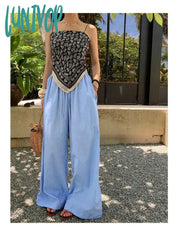 Lunivop Women’s High Waist Vertical Stripe Wide Leg Pants Summer Autumn New Chic Fashion Street