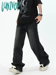 Lunivop Women’s High Waist Wide Leg Splice Design Jeans American Vintage Unisex Style Casual