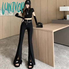 Lunivop Women’s High Waist Zipper Design Casual Slim Trousers Commuter Style Bottoms Female