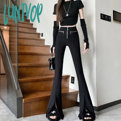 Lunivop Women’s High Waist Zipper Design Casual Slim Trousers Commuter Style Bottoms Female