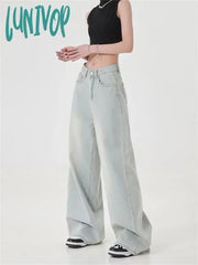 Lunivop Women’s High Waisted Baby Blue Loose Vintage Jeans American Street Style Cowboy Pants