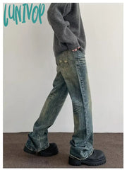 Lunivop Women’s High Waisted Neutral Style Regular Micro Flared Pants Casual Blue Jeans Vintage
