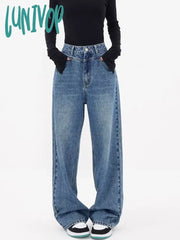 Lunivop Women’s High Waisted Straight Blue Jeans Vintage American Street Style Cowboy Pants