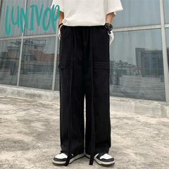 Lunivop Women’s Hip Hop Elastic Waist Thin Loose Casual Pants Street Unisex Style Female High