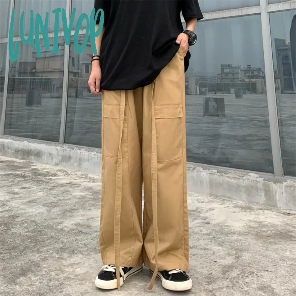 Lunivop Women’s Hip Hop Elastic Waist Thin Loose Casual Pants Street Unisex Style Female High