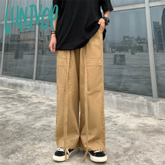 Lunivop Women’s Hip Hop Elastic Waist Thin Loose Casual Pants Street Unisex Style Female High
