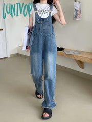 Lunivop Women’s Hong Kong Style Retro Cargo Denim Strap Pants Summer New Chic Young Girl Loose