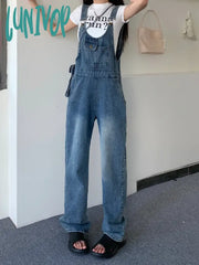 Lunivop Women’s Hong Kong Style Retro Cargo Denim Strap Pants Summer New Chic Young Girl Loose