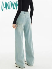 Lunivop Women’s Hot Diamond Star Design High Waisted Baby Blue Jeans Street Style Cowboy Pants