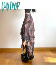 Lunivop Women’s Irregular Skirt Harajuku Y2K Vintage Long Brown Skirts 90S Aesthetic Korean
