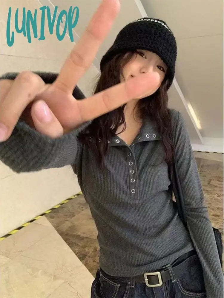 Lunivop Women’s Knitted Sweater Y2K Long Sleeve Pullovers Korean Streetwear Vintage Knit Sweaters