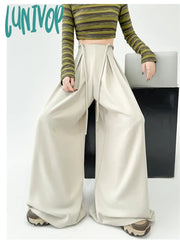 Lunivop Women’s Lace Up Design Wide Leg Suit Pants Fashion Commuter Office Girl Temperament