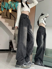 Lunivop Women’s Lace Up Drawstring Design Black High Waist Jeans Spring Autumn New Street Style