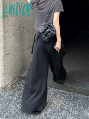 Lunivop Women’s Large Black Lace Up High Waist Wide Leg Pants Summer Autumn New Chic Fashion