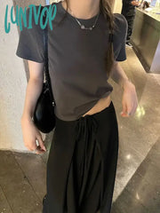 Lunivop Women’s Large Black Lace Up High Waist Wide Leg Pants Summer Autumn New Chic Fashion