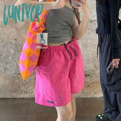 Lunivop Women’s Letter Print Shorts Y2K Vintage Drawstring High Waist Loose Wide Leg Active