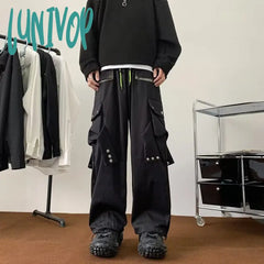 Lunivop Women’s Loose Wide Leg Multiple Pockets Cargo Pants Street Style Fashion Female High