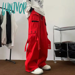 Lunivop Women’s Loose Wide Leg Multiple Pockets Cargo Pants Street Style Fashion Female High
