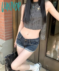 Lunivop Women’s Low Rise Elastic Tight Curled Denim Shorts Summer New Hot Girl Street Casual Hip