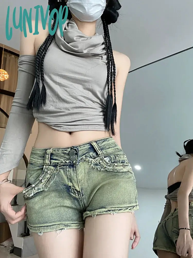 Lunivop Women’s Low Waist Distressed Denim Ultrashort Shorts Summer New Young Girl Slim Fit Mini