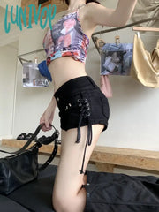 Lunivop Women’s Low Waist Strap Design Black Denim Shorts Summer New Street Wrapped Hip Hot Pants