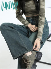 Lunivop Women’s Multi Pocket Design Retro Cargo Jeans American Style Baggy Vintage Casual Wide