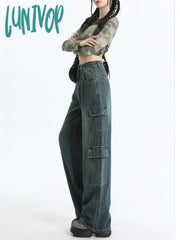 Lunivop Women’s Multi Pocket Design Retro Cargo Jeans American Style Baggy Vintage Casual Wide