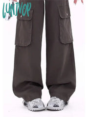 Lunivop Women’s Multi Pocket Design Solid Color Sports Pants Fashion Street Style Female High