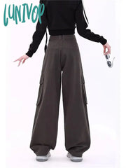 Lunivop Women’s Multi Pocket Design Solid Color Sports Pants Fashion Street Style Female High