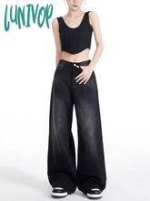 Lunivop Women’s Neutral Style High Waisted Wide-Leg Black Gray Pants Casual Cool Jeans Vintage