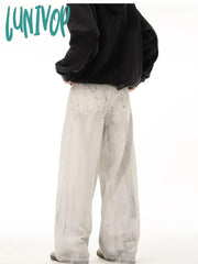 Lunivop Women’s Neutral Style Straight Dirty White Jeans American Vintage High Waisted Wide Leg