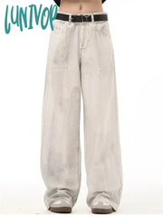 Lunivop Women’s Neutral Style Straight Dirty White Jeans American Vintage High Waisted Wide Leg