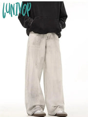 Lunivop Women’s Neutral Style Straight Dirty White Jeans American Vintage High Waisted Wide Leg
