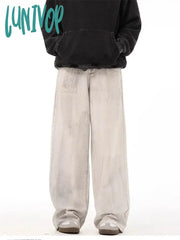 Lunivop Women’s Neutral Style Straight Dirty White Jeans American Vintage High Waisted Wide Leg
