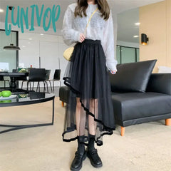 Lunivop Women’s New Style Tulle Skirts High Waist Long A-Line Skirt Sexy Summer Korean Fashion