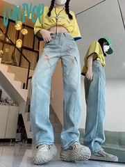 Lunivop Women’s Paint Splash Design High Waist Jeans Spring Autumn New Chic Fashion Casual