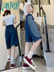 Lunivop Women’s Patchwork American Straight Denim Shorts New Summer Chic Street Style Female High
